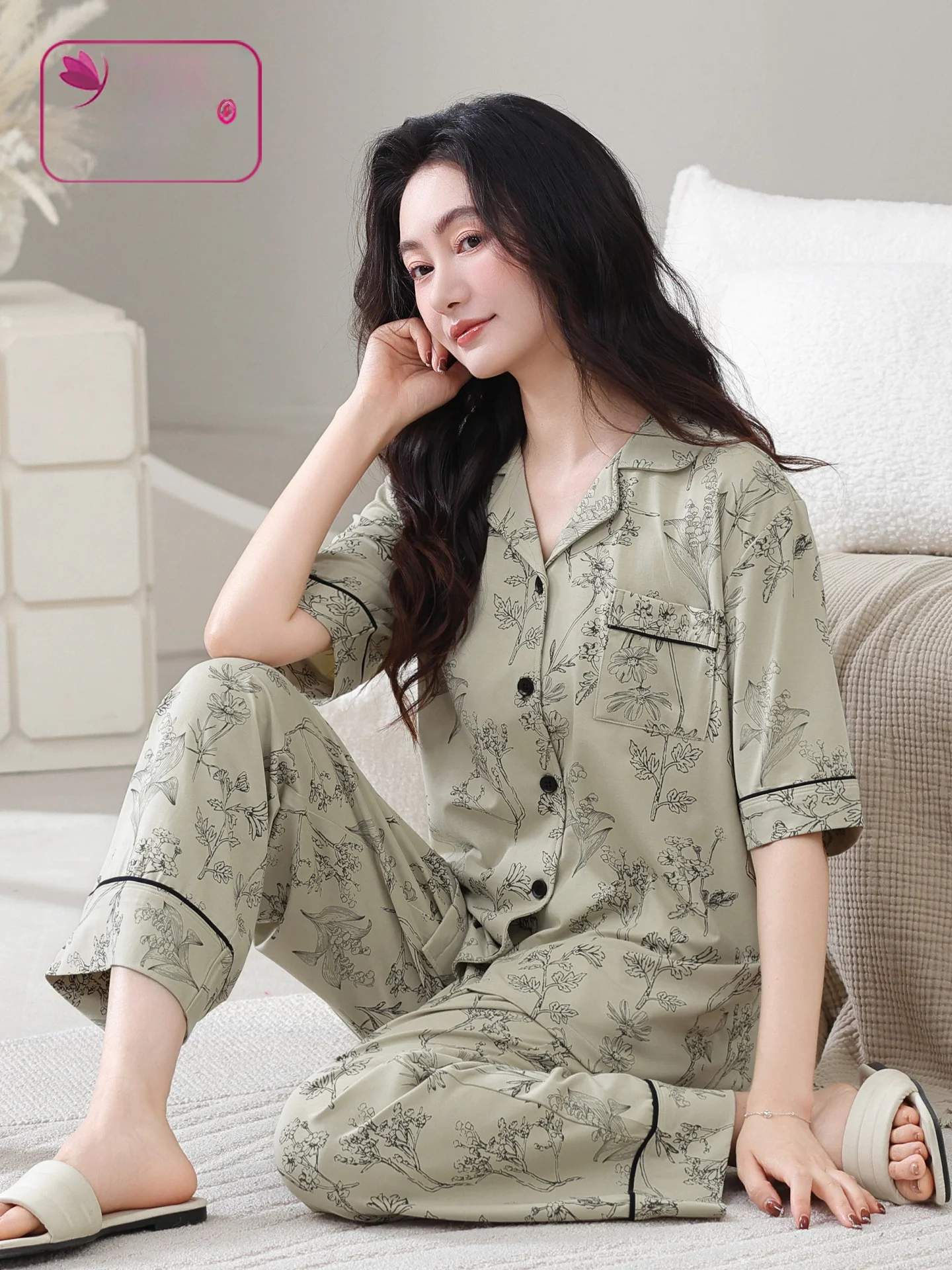 yaqiao-modal-cotton-ladies-sleepwear-thin-short-sleeve-long-pants-open-cardigan-style-simple-summer-casual-home-clothes