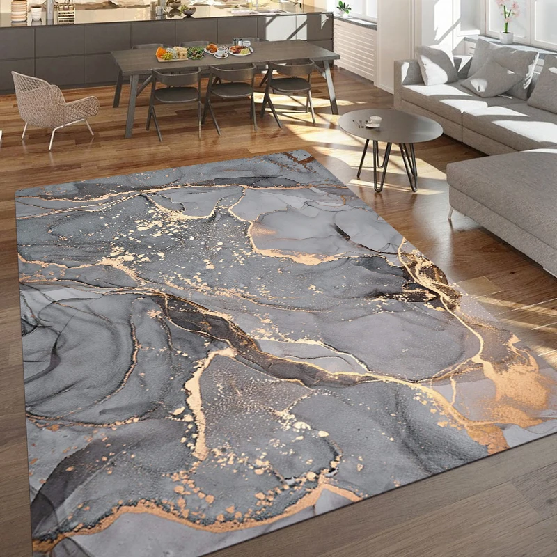 

Golden Marbling Style Pattern B Printed Rectangle Carpet Art Rug For Bedroom Living Room Soft Fluffy Rug Nonslip Mat Home Decor