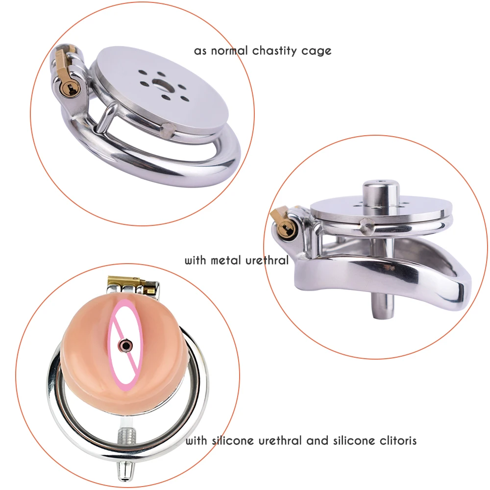 FRRK Inverted Urethral Chastity Cage with Realistic Clitoris for Sissi Couple Metal Penis Rings Intimate Sex Products 18 콕링