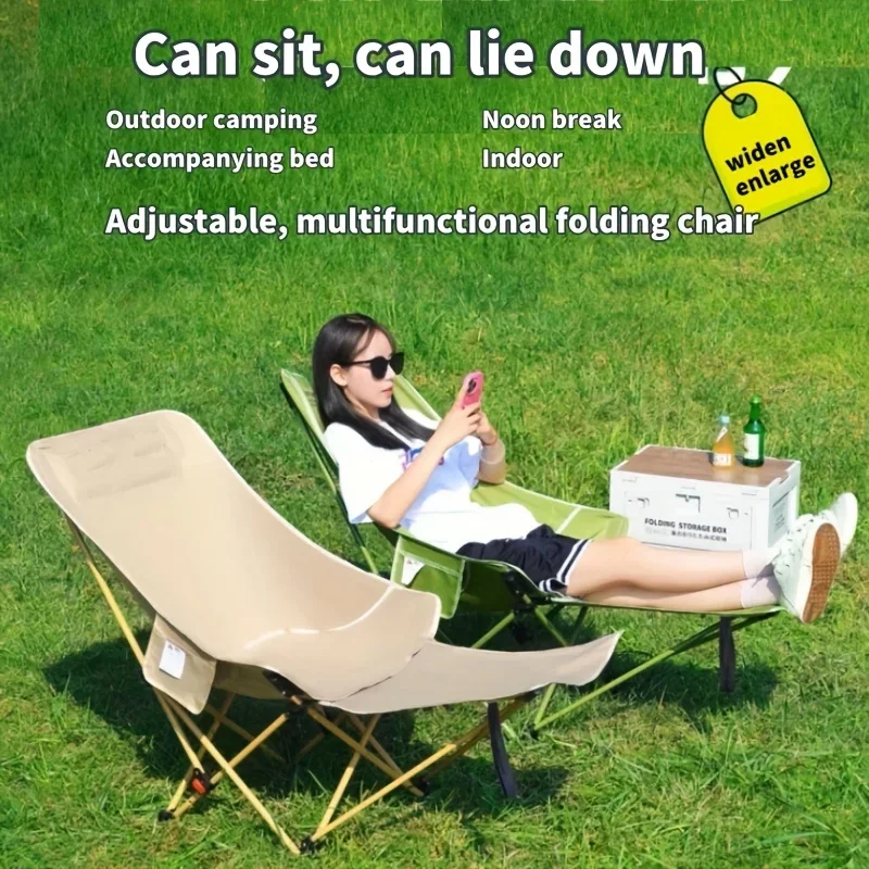 Portable Adjustable Folding Moon Chair for Camping, Fishing & Outdoor Relaxation - Steel Frame, 4-Position Leg Support view 3