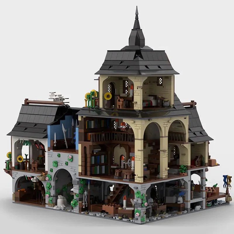 4745PCS City Architecture Medieval Town Centre Model Building Blocks Retro Street View House MOC-134085 Bricks Toys Kid Gifts