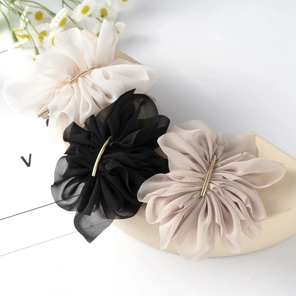 Big Duckbill Hair Clips Women Metal Chiffon Flowers Ponytail Holder Hairpin Barrettes Fashion Girls Hair Accessories Hairgrip