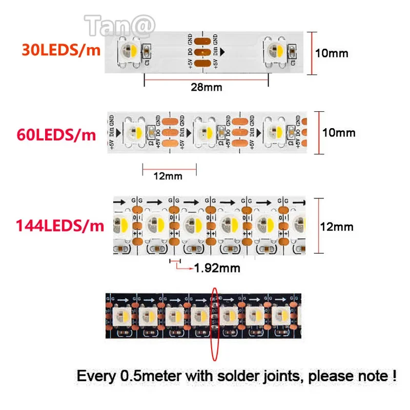 Imagem -02 - Rgbw Rgbww em Luz de Tira Conduzida Dc5v Semelhante Ws2812b Individual Endereçável 30 60 144 Leds m Barra de Luzes Led Ip30 65 67 Sk6812