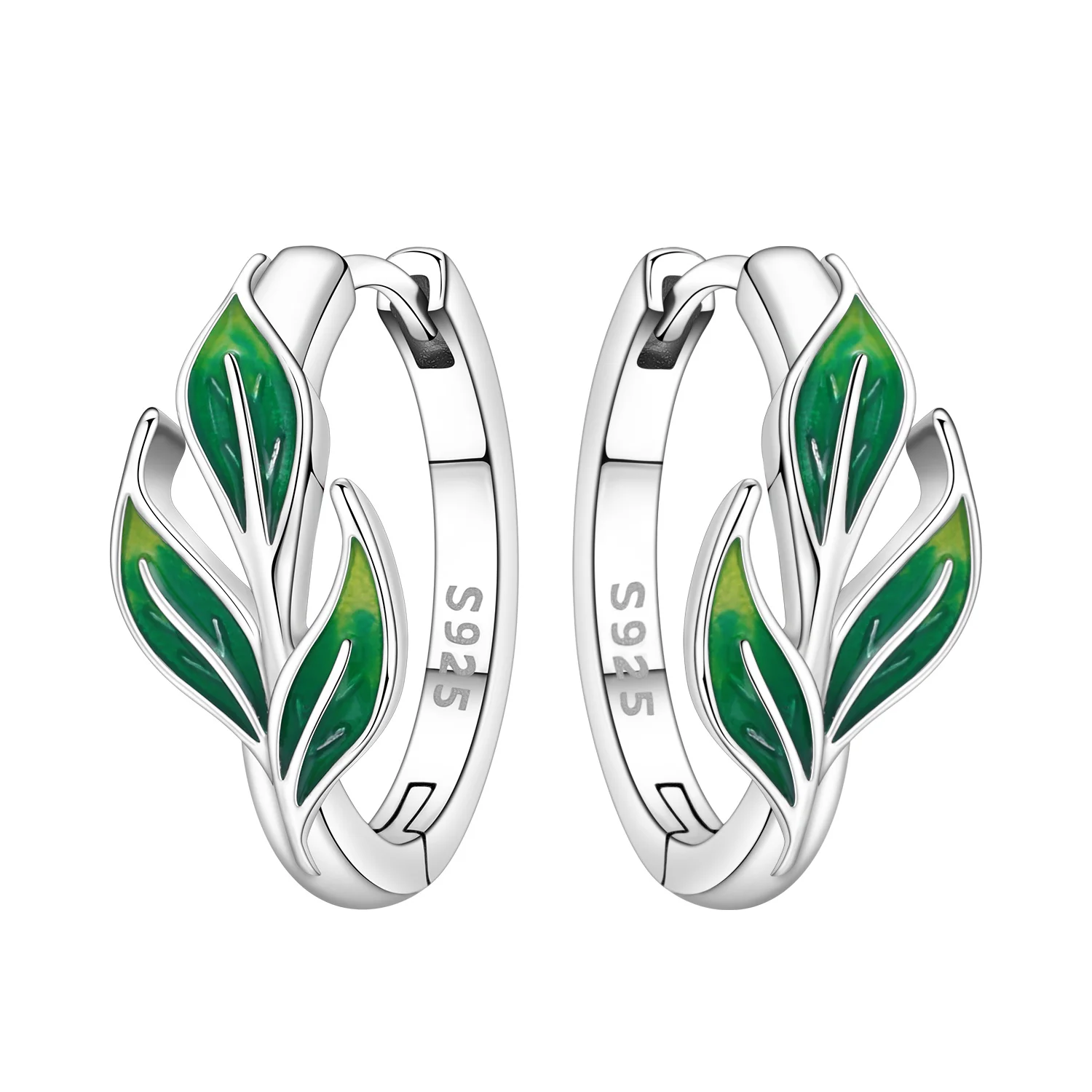 CYCUFF S925 Sterling Silber Ohrringe mit frischen grünen Blättern, Creolen, Damenschmuck, originelle, trendige Geschenke zum Jahrestag