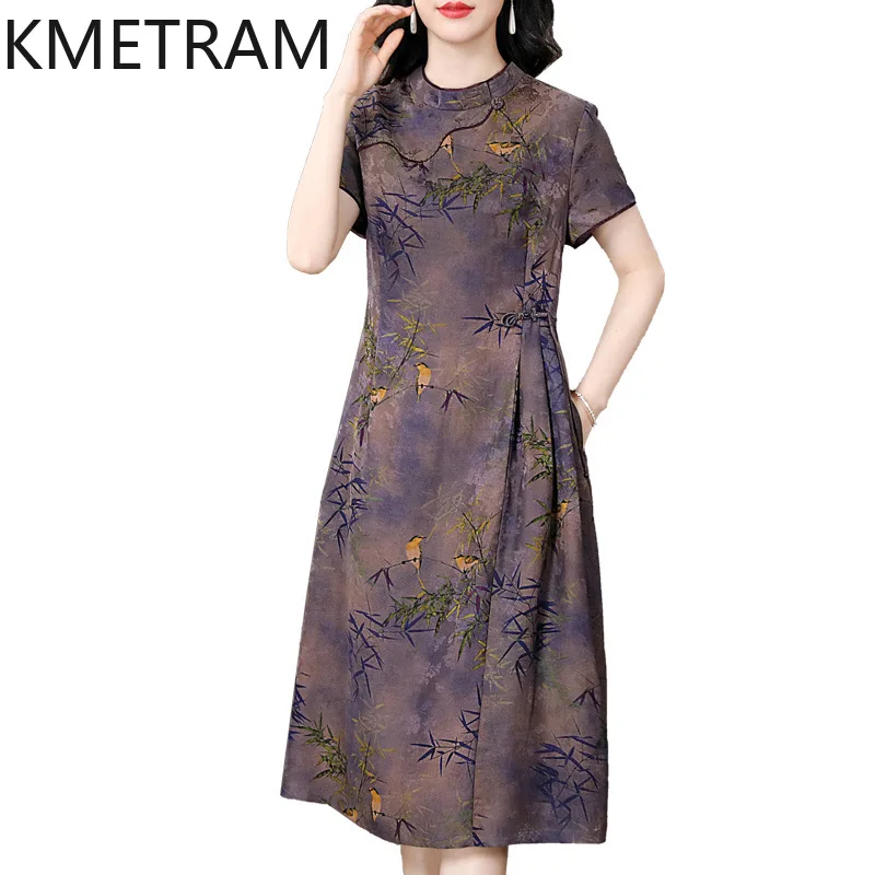 KMETRAM-Vestido largo de seda de morera para mujer, ropa de lujo para fiesta, Vintage, 100%, 2024