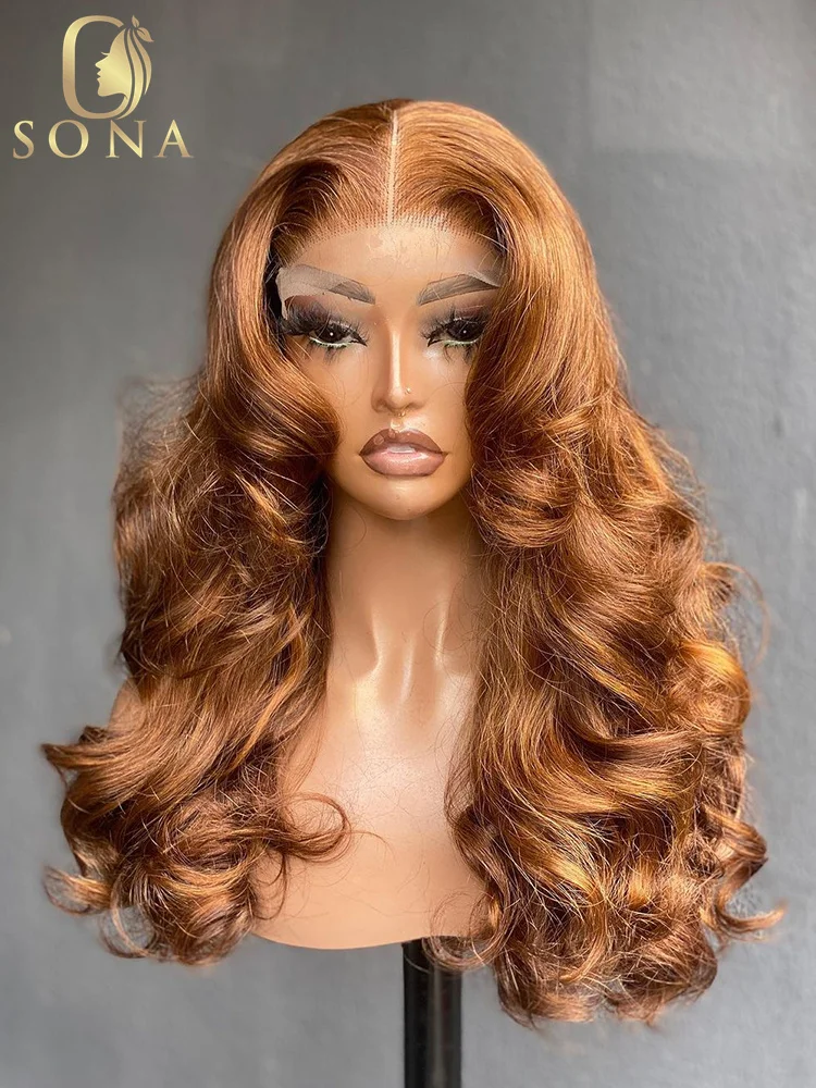 Ombre Light Ginger Brown Colored 13x6 Transparent Lace Frontal Wig Wave Pre-Plucked Ombre Orange 4x4 Lace Closure Human Hair Wig