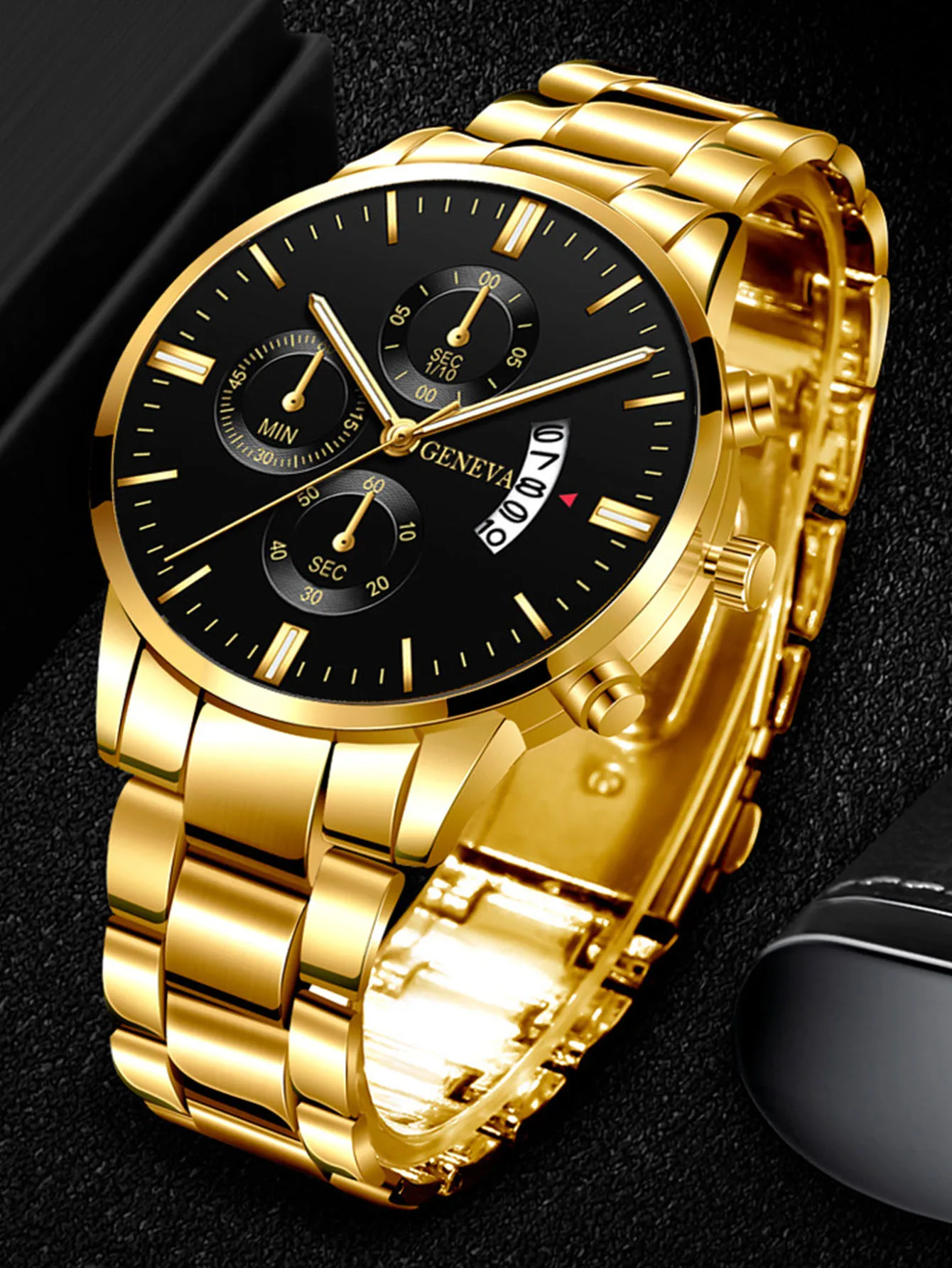 ساعة كوارتز بحزام فولاذي مستدير من سبيكة جديدة ساعة عمل للرجال سطح مرآة قرص كبير