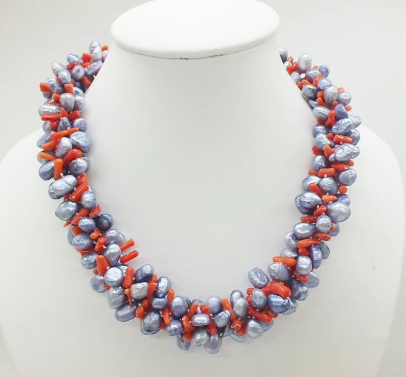 

Thanksgiving gift! Classic 4 Row Natural Freshwater Baroque Pearl and Natural Coral Necklace 20"