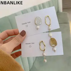 New Vintage Asymmetrical Pearl Dangle Drop Earrings Gold Color S925 Needle Stud Earring Women Jewelry