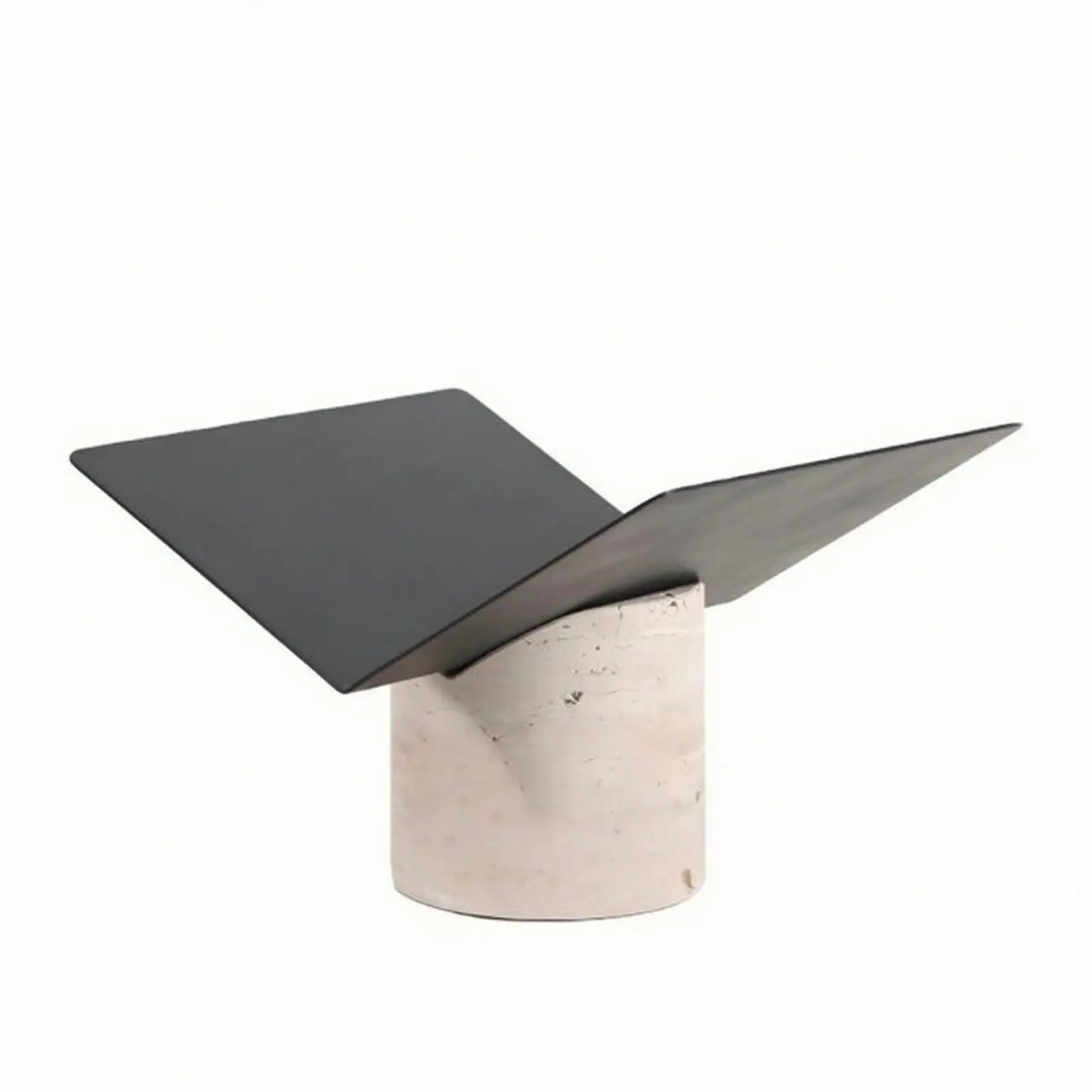 piece-de-presentation-de-serre-livres-sculpturale-design-geometrique-ouvert-finition-en-travertin-beige-metal-noir-mat-pour-la-decoration-de-bibliotheque-style-moderne
