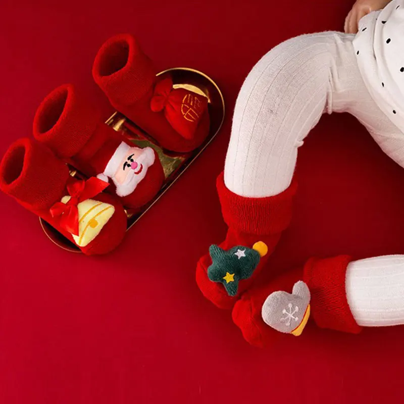 Christmas socks newborn baby socks children non-slip socks printing kids red warm socks baby boy and girl Baby clothes