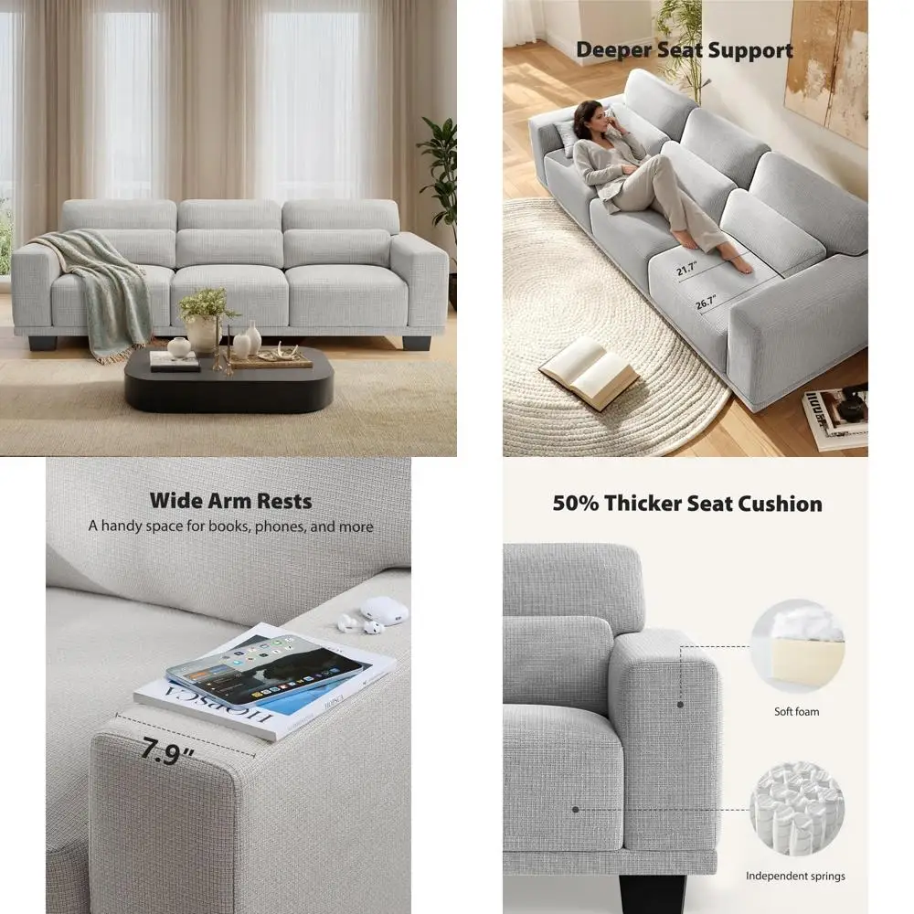 أريكة مريحة مقاس 89 بوصة تتسع لـ 3 أشخاص مع مقاعد عميقة ومساند للذراعين ووسادة سميكة لتجربة فوتون الداعمة