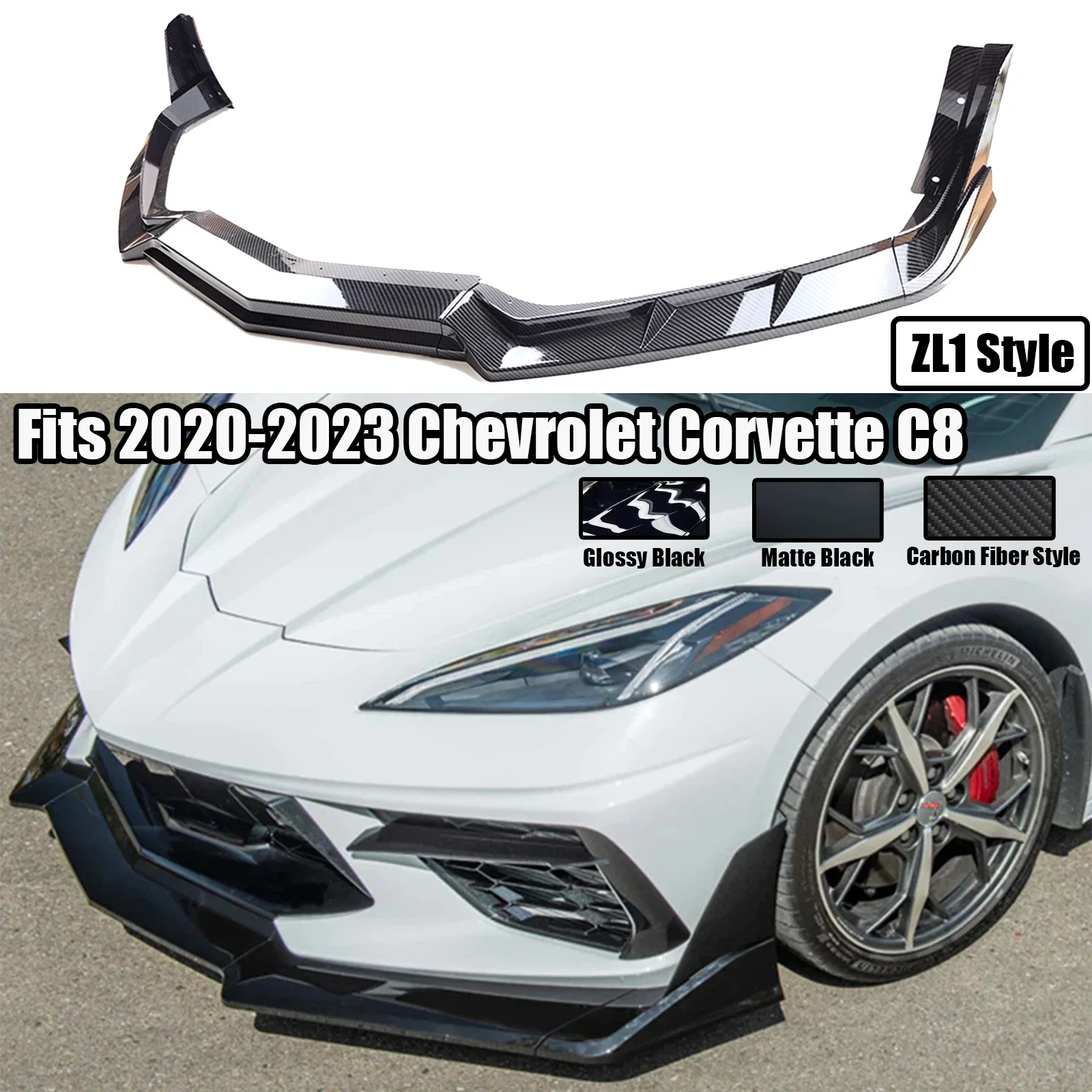 

For 2020-2023 Chevrolet Corvette C8 Z51 STG 2 Door Car Front Bumper Lip Spoiler Splitter Winglet Carbon Fiber Style ZR1 Style