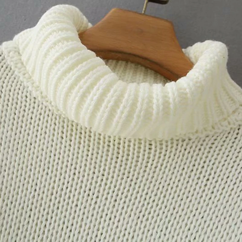 Turtleneck Sweaters White Za Woman Autumn Winter New  Fashion Simple Pullovers Long Sleeve Knitted Korean Tops Loose Jumpers