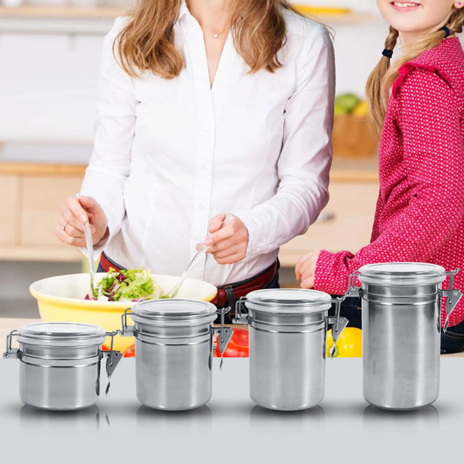 Kitchen Storage Containers 4 Sizes Stainless Steel Kitchen Food Storage Container Bottle Sugar Tea Coffee Beans Canister