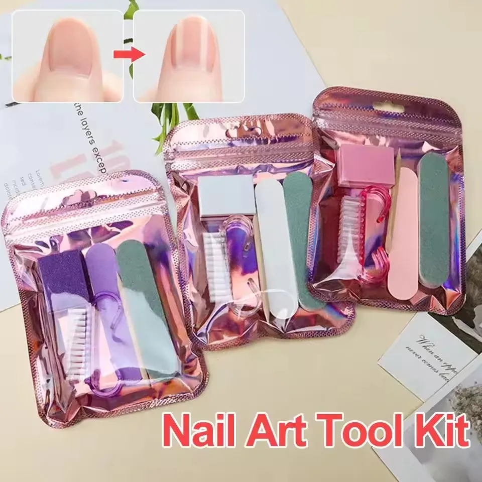 Portable Manicure‑Kit Including Nail‑Files, Buffer Block, Cuticle‑Pusher and Cleaning‑Brush Complete Mini Nail‑Art‑Tool Set for Home‑Use