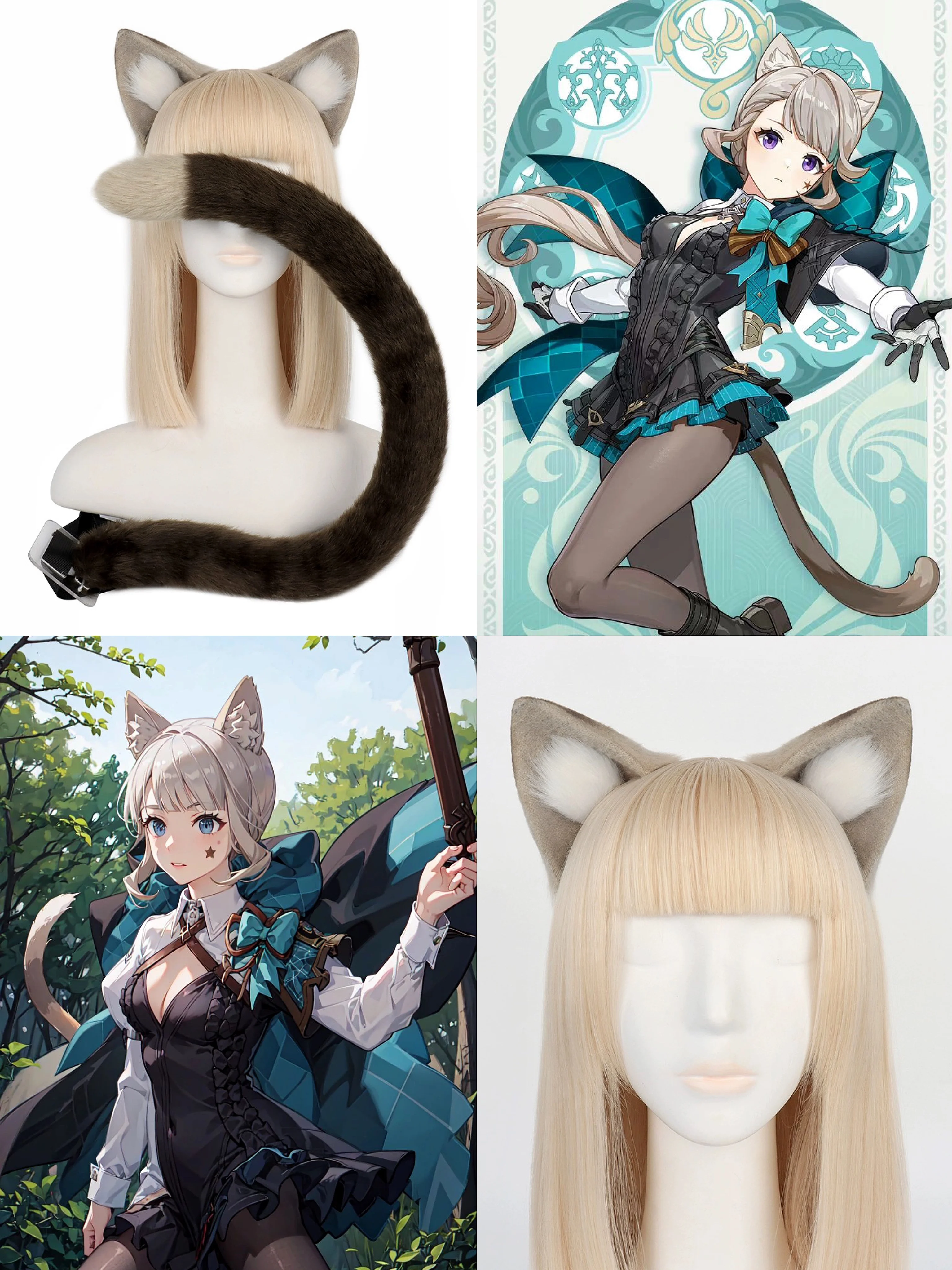 

Genshin Impact Lynette Cosplay Cat Ear Beast Ear Set Simulation Handmade Headwear Hair Clips Cos Comic Exhibition Prop