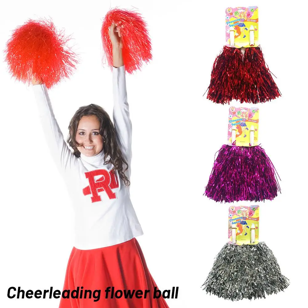 Pompon da cheerleader con manico Palline da allegria Oro Giallo Rosa Rosso Verde Blu per la danza delle mani Donna Ragazza Bambini Pompon Accessori