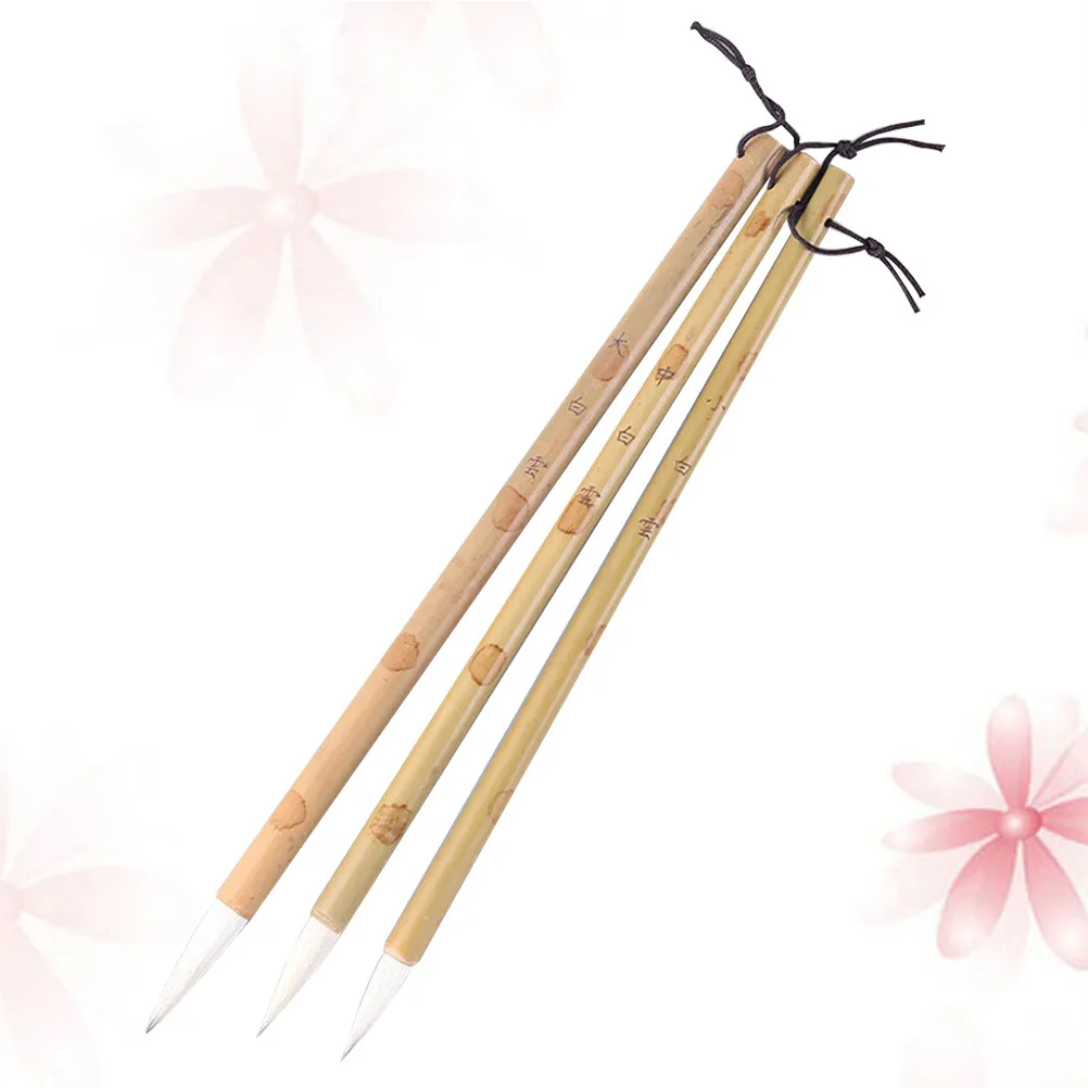 3Pcs Elastic Hair Chinese Calligraphy Brush Set Beginner Writing Drawing Practice Bamboo Handle L Art Supplies