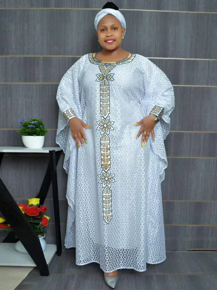 Африканские традиционные платья для женщин, сетчатый халат с вышивкой, большие размеры Boubou, Дубай, мусульманский хиджаб, Абая, свадебные платья