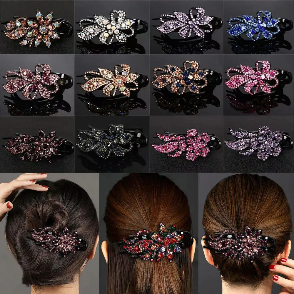 Fashion Rhinestone Hairpin Women Elegant Hair Claw Hairgrip Ponytail Headwear Duckbill Clip Party Wedding Daily Hair Accessories