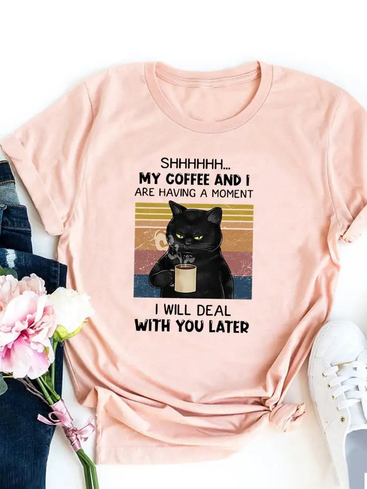 Cat Books Vintage Style Cute Graphic T-shirt Women Basic Tee Fashion Print T Shirt Short Sleeve Ladies Clothes Top Clothing