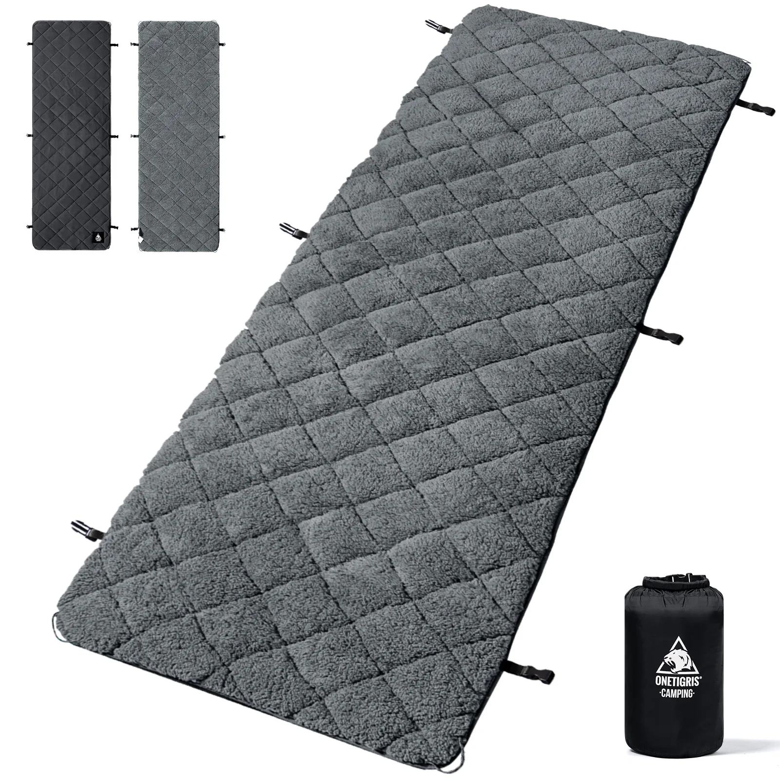 OneTigris Camping Cot Mattress Topper 4-Season Warm Reversible Cover Portable Non-Slip Pad with Straps for Bed Chair Sofa