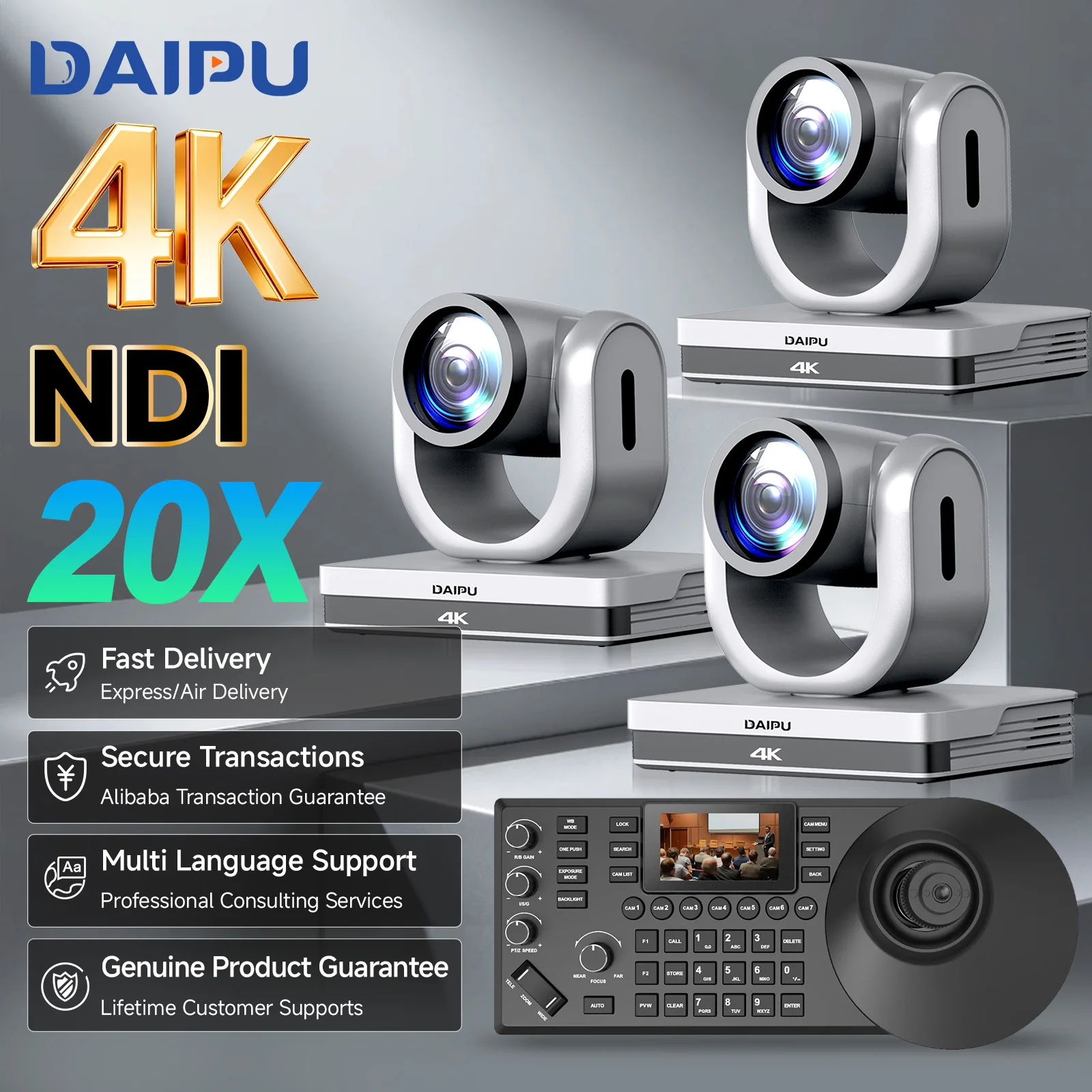 DAIPU PTZ Camera NDI 4K 30X 20X 10X Optical Zoom HDMI SDI USB LAN POE Video Conference Room PTZ Camera for Church Live