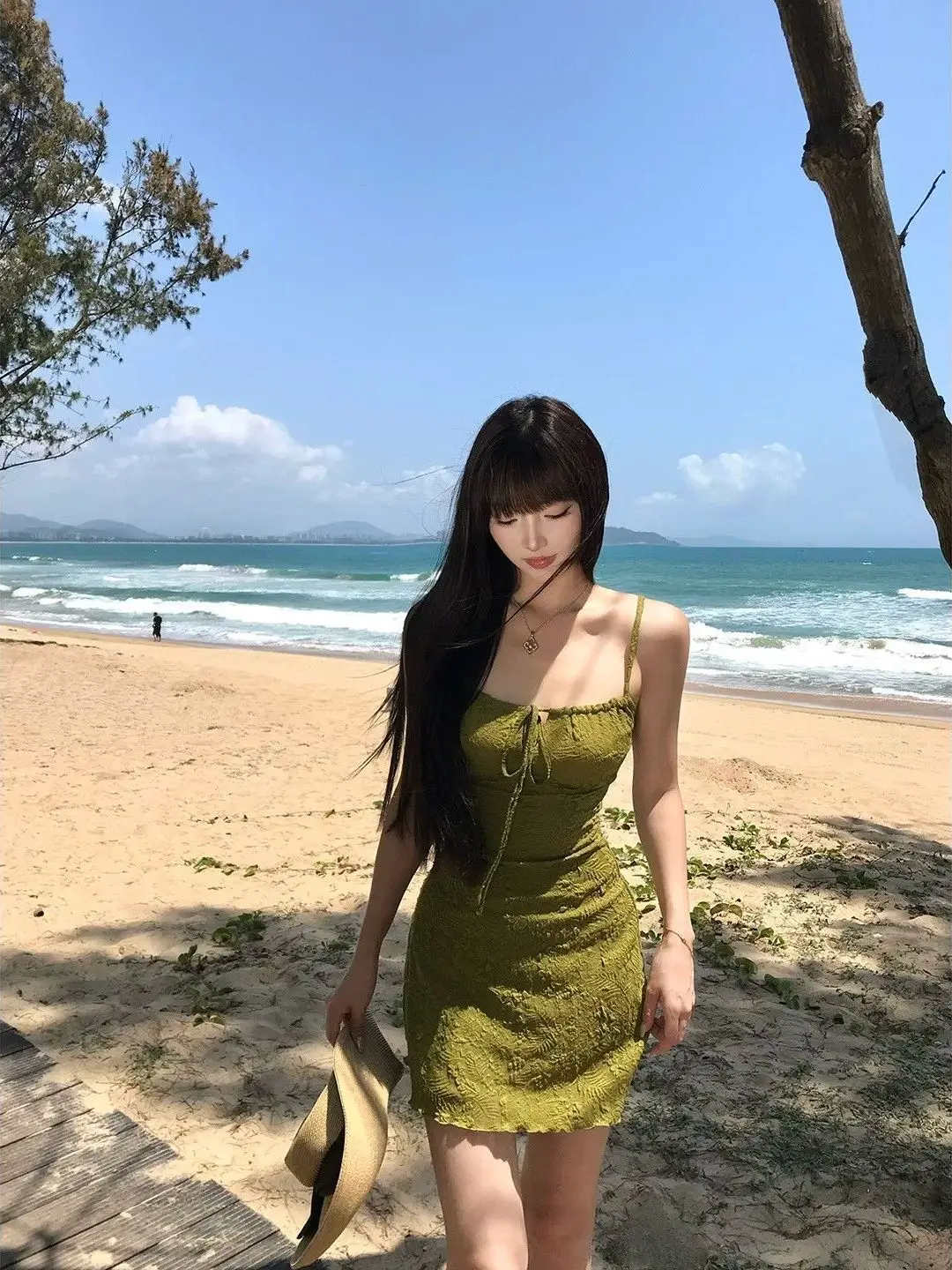 Retro Spicy Girl Vacation Style Hollow out Belted Strap Dress Women's Summer Slimming A-Line Skirt Bodycon Skirt