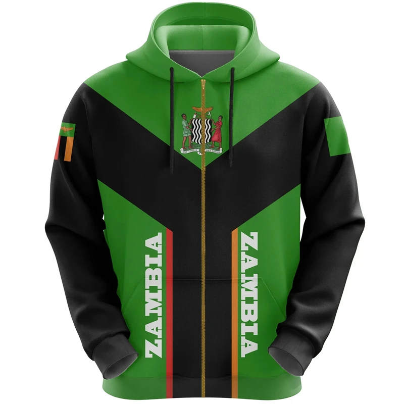 

Zambia Flag Map 3D Print Zip Up Hoodie For Men Africa Boy Tracksuit Coat Of Arms Graphic Sweatshirts National Emblem Male Tops