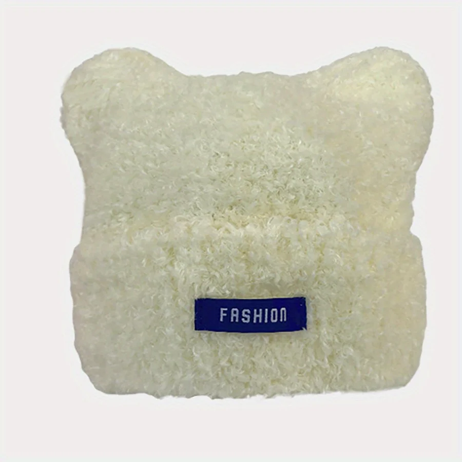 

Bear Design Knitted Hat Plush Material Winter Warm Ear Protection for Women Girls Cute Fashion Casual Wear