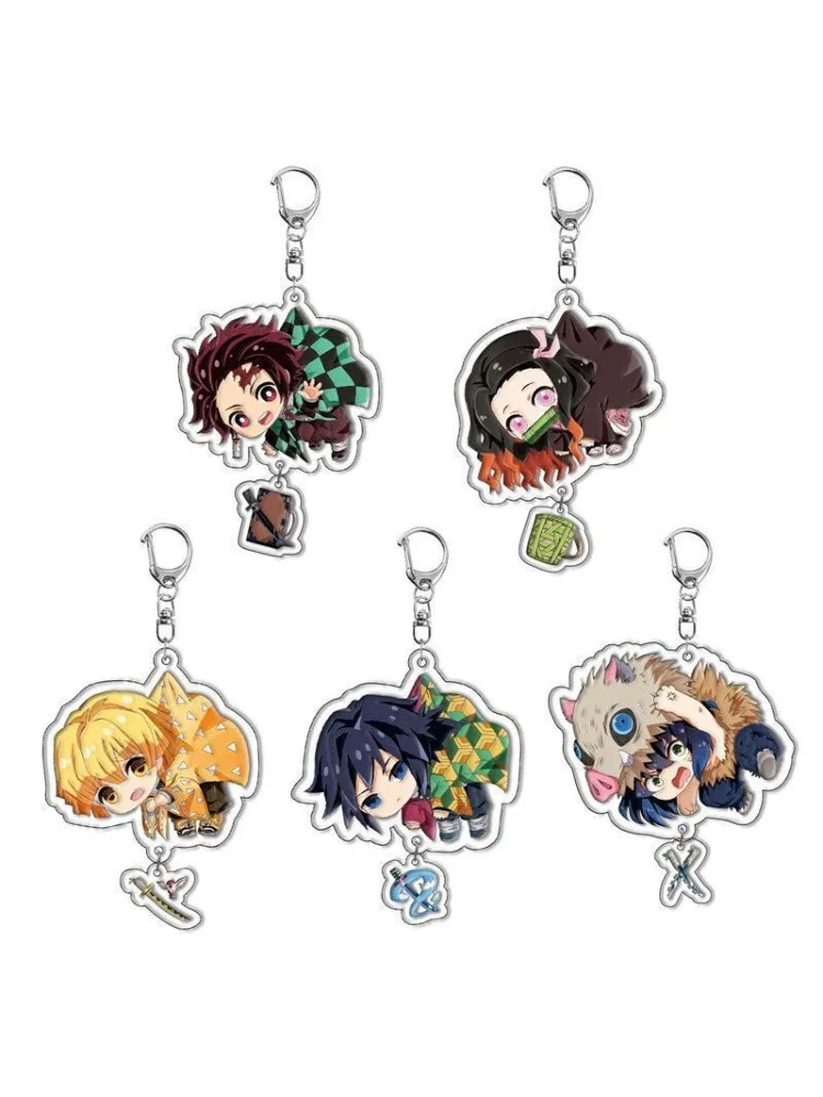 Porte-clés double face en acrylique Demon Slayer Kamado Tanjirou Tomioka Giyuu, dessin animé, créatif, kawaii, accessoire d'anime, cadeau