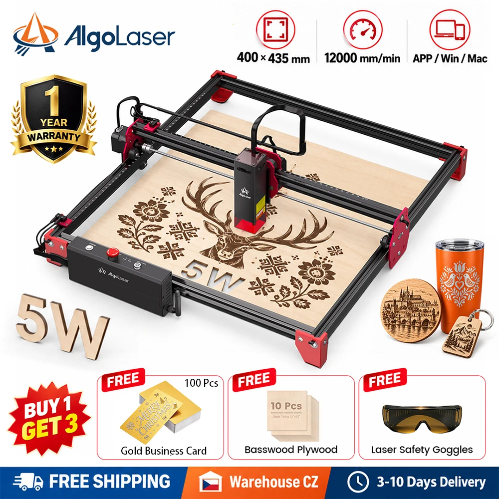 AlgoLaser DIY KIT 5/10W Laser Engraver Laser Cutter with RR2 Rotary Roller, APP Win Mac, Ship from CZ Europe Warehouse,Free Gift