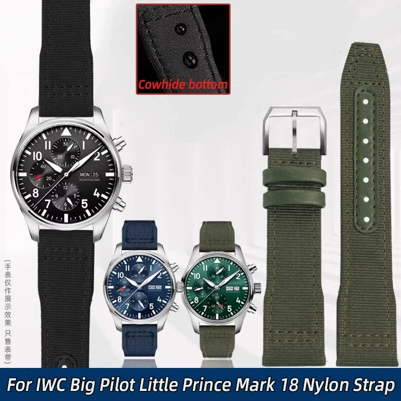 

Для IWC нейлоновый ремешок для часов Big Pilot Little Prince Mark 18, Португалия, нейлоновый холст, воловья кожа, мужской ремешок для часов 20, 21, 22 мм, зеленый браслет