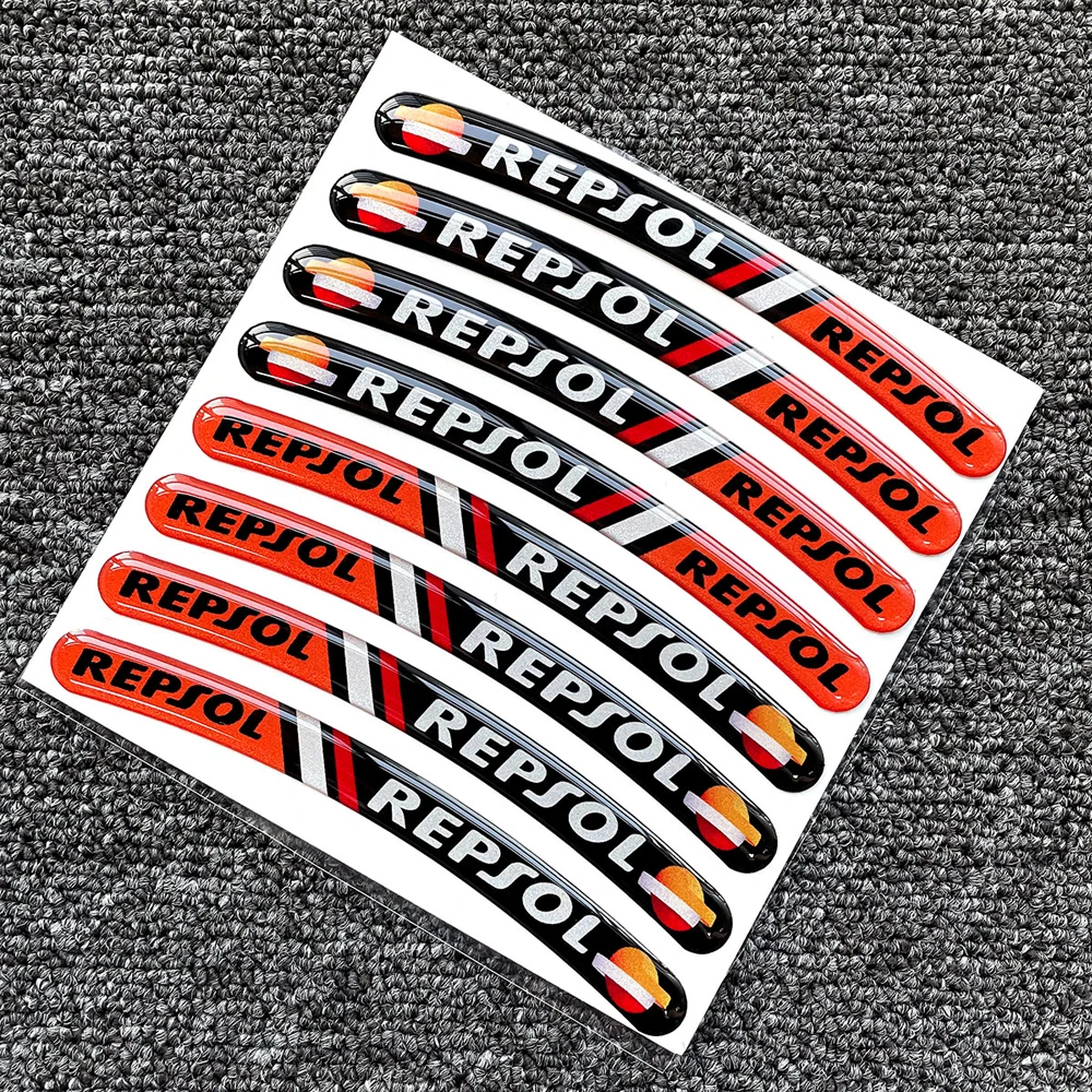 8PCS Repsol 3D Gel Reflective Motorcycle Wheel Hub Rim Strip Decal For Honda CBR 900RR 300R ADV 350 Click 125i 150i PCX TCX