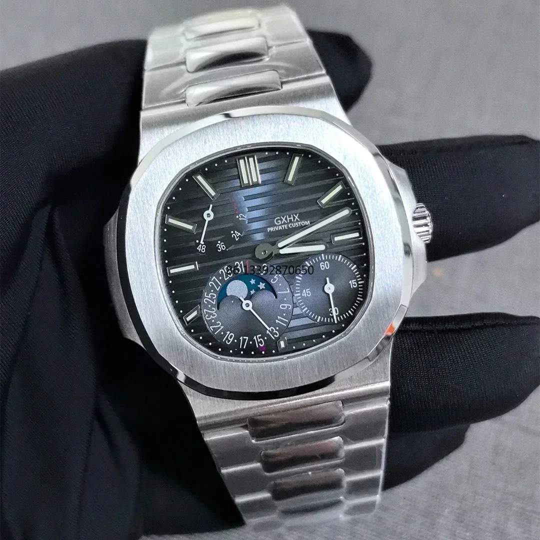 ساعة رجالية ذات علامة تجارية فاخرة أوتوماتيكية ميكانيكية متعددة الوظائف ساعات من الفولاذ المقاوم للصدأ والياقوت والجلود للرجال
