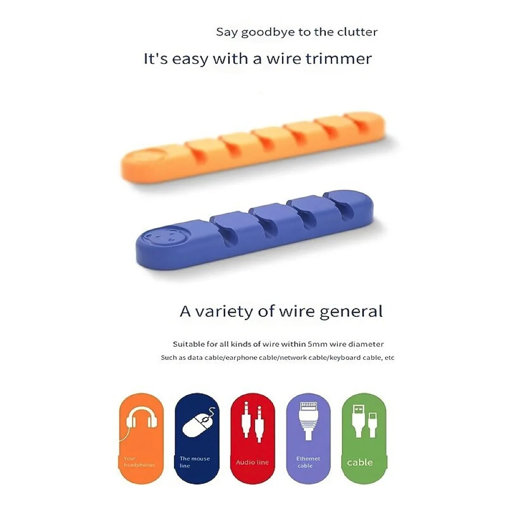 Silicone Cable Organizer Clips Desktop & Car Wire Holder for USB Cables, Mouse and Headphone Cord Management
