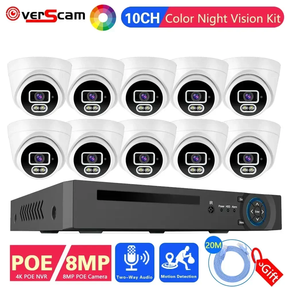 

10CH 4K 8MP NVR Kit Audio CCTV Security Camera System Color Night Vision Dome IP Camera security camera system Poe kit