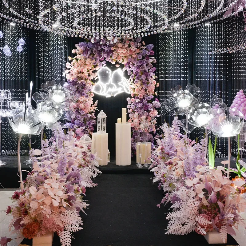 Wedding Aisle Guide Light Transparent Petals Luminous Road Marker Ceremony Hall Decoration Scene Arrangement Ornament Props