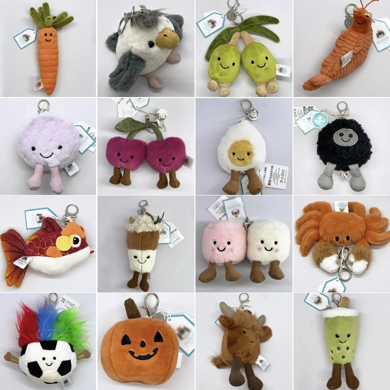 Llaveros de peluche con forma de pelota de golf JELLYCAT, peluches de malvavisco y dijes para bolsos con formas de agujeros negros, huevos, cerezas y girasoles.