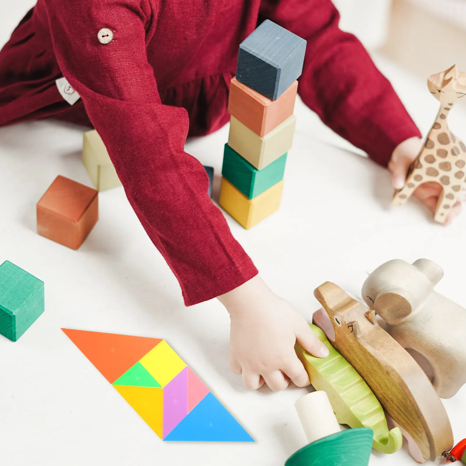1Set Large Size Colored Tangram Puzzle for Kids Learning Math Shapes Cognitive Development Problem Solving Educational Jigsaw