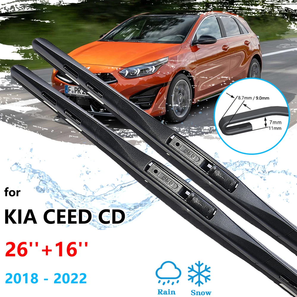 For KIA Ceed CD MK3 2018 2019 2020 2021 2022 Frameless Front Wiper Blades Cutter Cleaning Washers Car Accessories U J Hook Arm