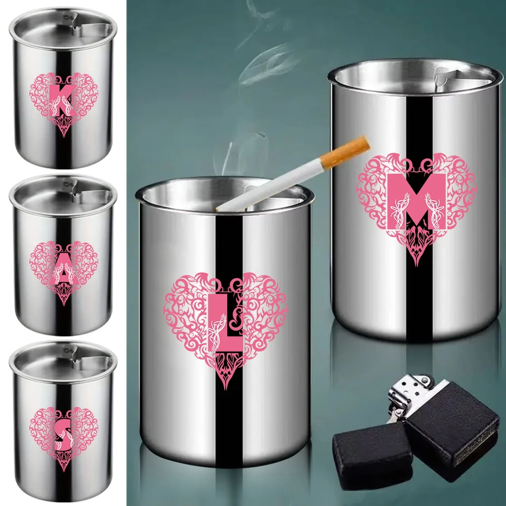 With Lid Smooth Surface Ashtray Lightweight Mini Cigarette Smoking Love Letter Pattern Easy To Clean Gadgets Cigarettes Ashtray