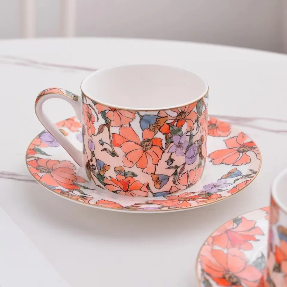 French High-End Bone China Coffee Cup Suit British Style Afternoon Tea Teaware Household Afternoon Tea Snack Plate Coffee Set