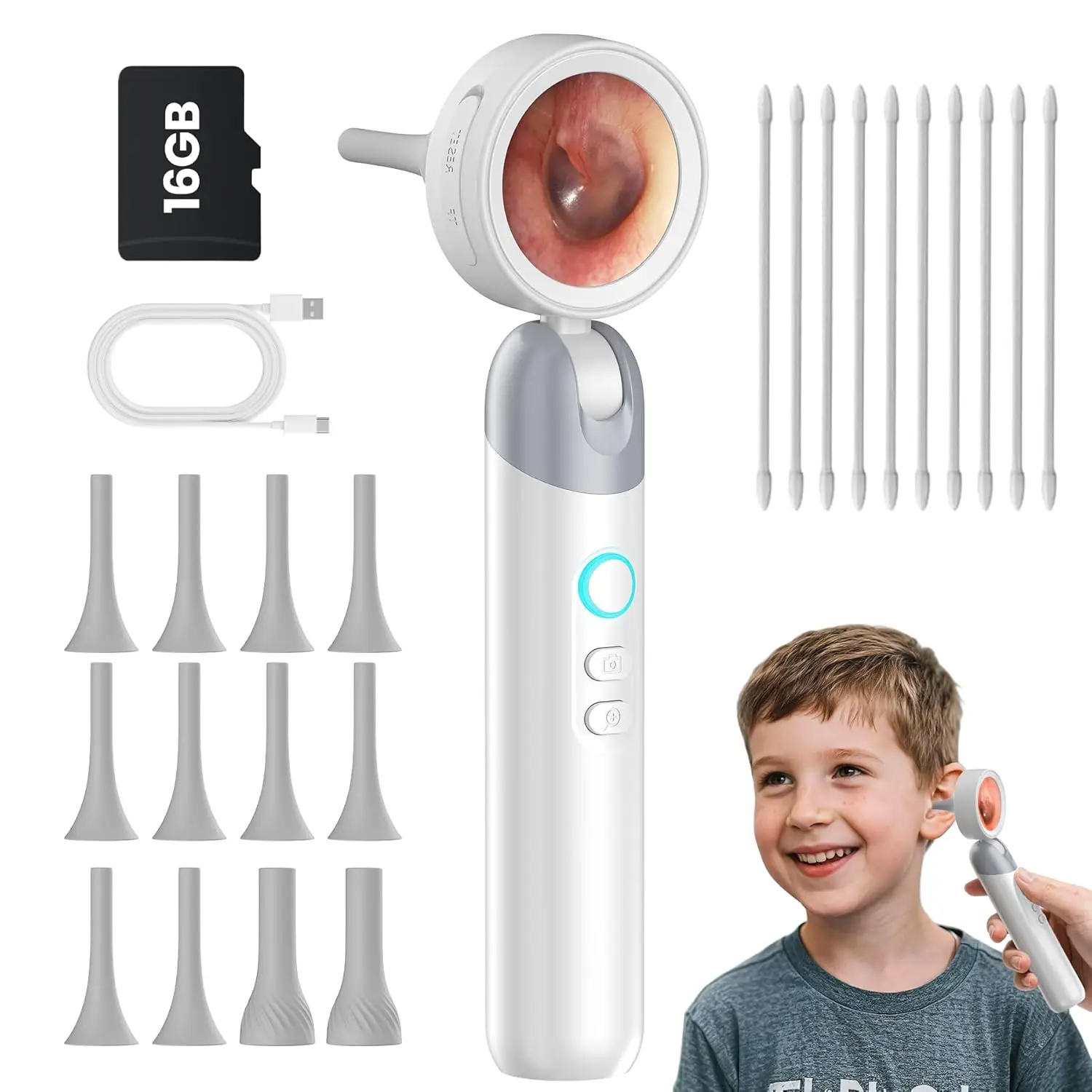 

Цифровой HD-отоскоп с подсветкой, 90° ° Складная камера для обнаружения инфекций уха и просмотра на ПК, для использования в семье и с животными