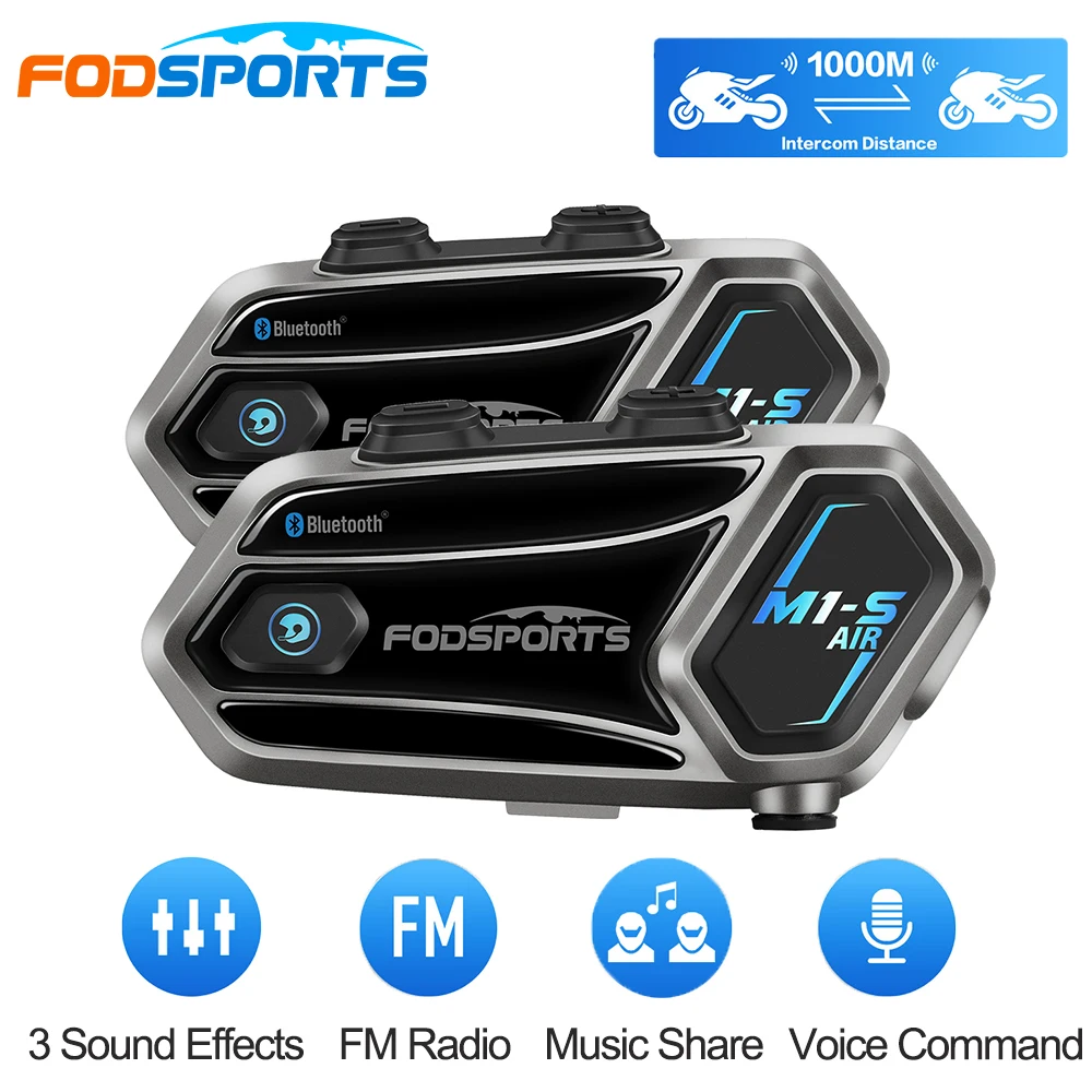 New Fodsports M1S-AIR Motocycle Helmet Intercom QCC Bluetooth Chip 1000m Helmet Intercoms Music sharing 2 Riding 1000m