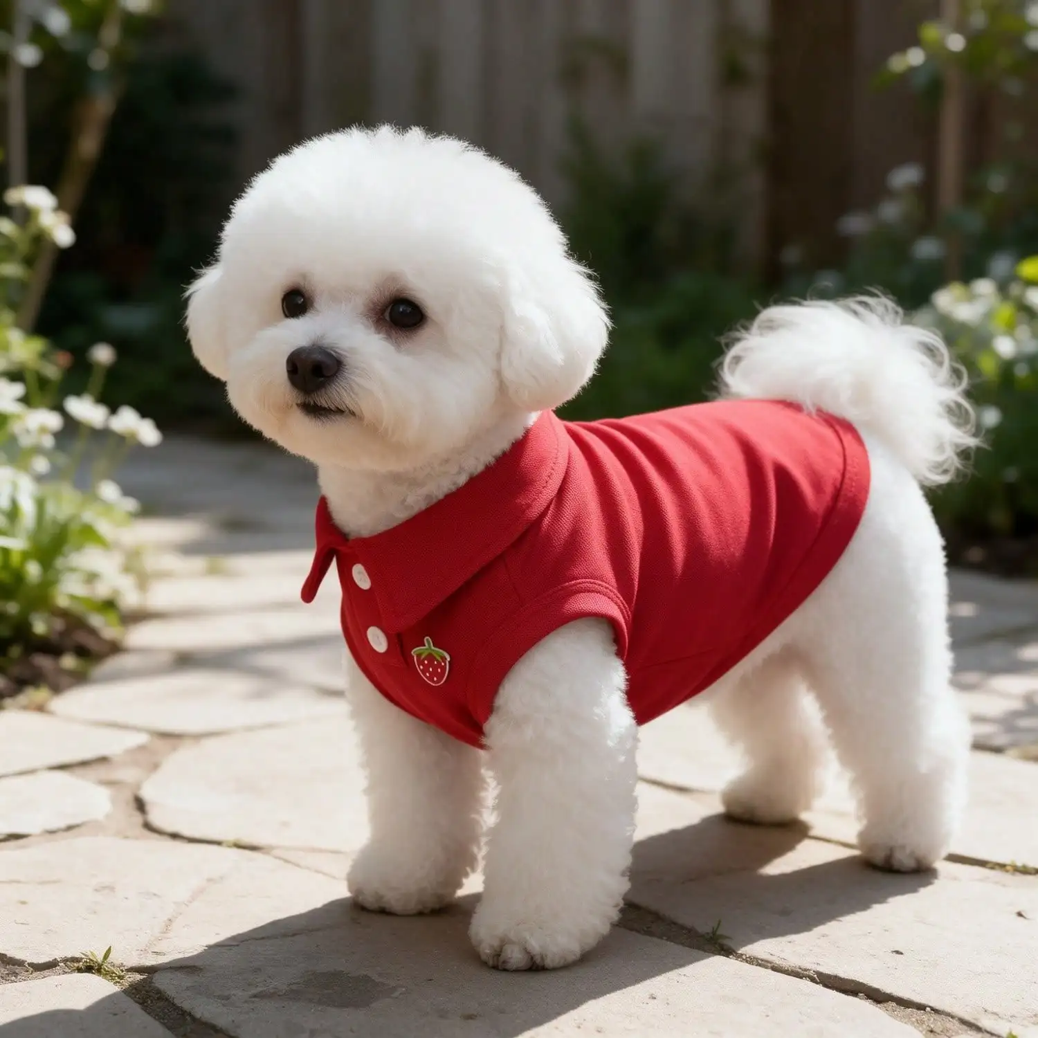 1pc Strawberry Embroidery Sleeveless Polo Shirt for Small Dogs