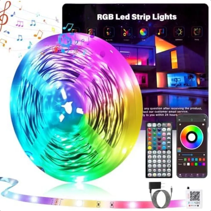 100FT Led Lights for Bedroom Color Changing RGB Led Strip Lights Indoor Music Sync Led Light Strip with Remote and App Control