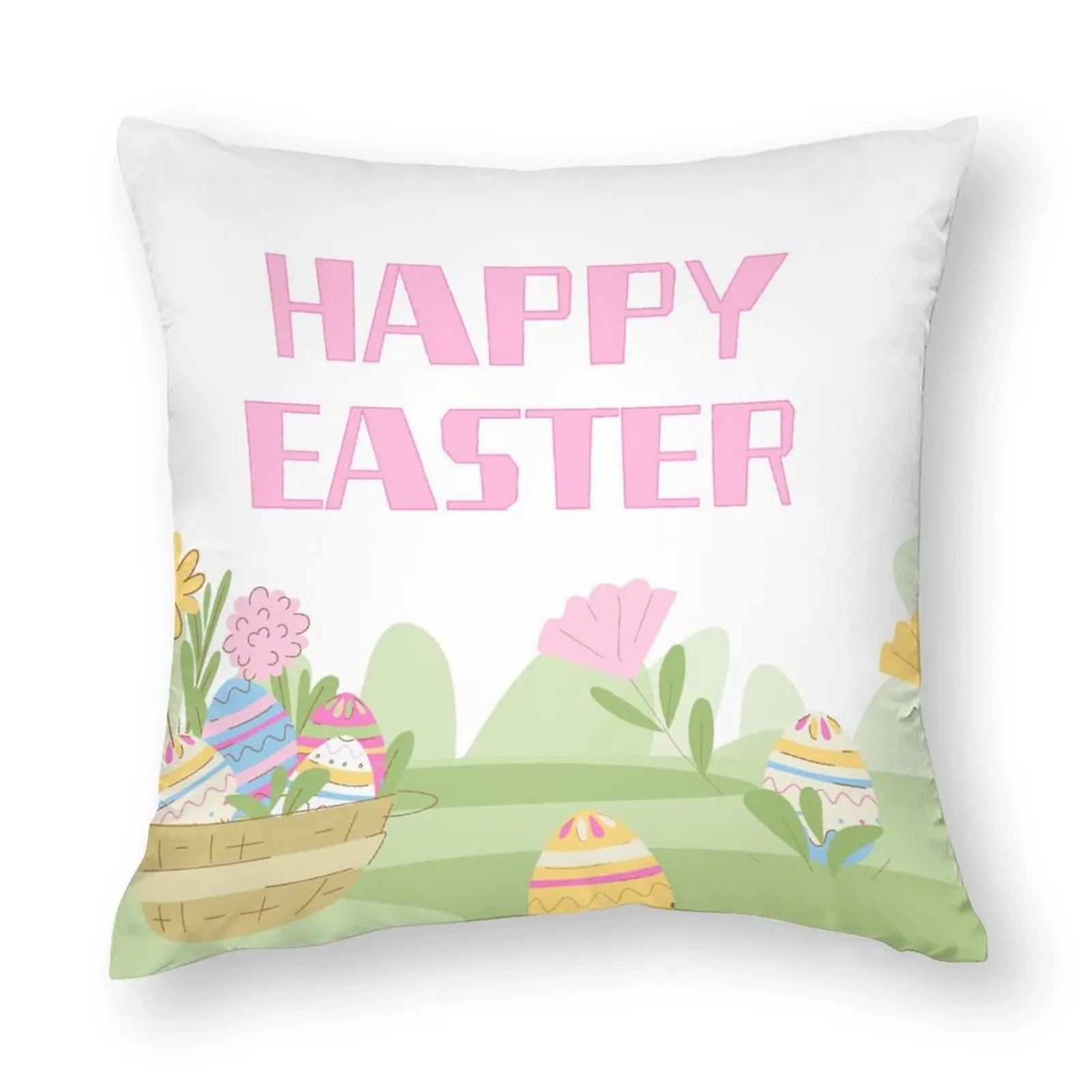 

Spring Easter Eggs Bunny Cute Rabbits Pillow Covers With Elastic 18 X 18 Inch for Sofa Couch Bed Decorative Home Outdoor