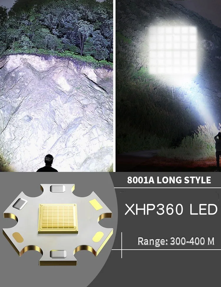 1000W Strong Light XHP360 LED Flashlight  Rechargeable 1000000LM High Power  Spotlight Lamp Long Range Torch Emergency Lantern